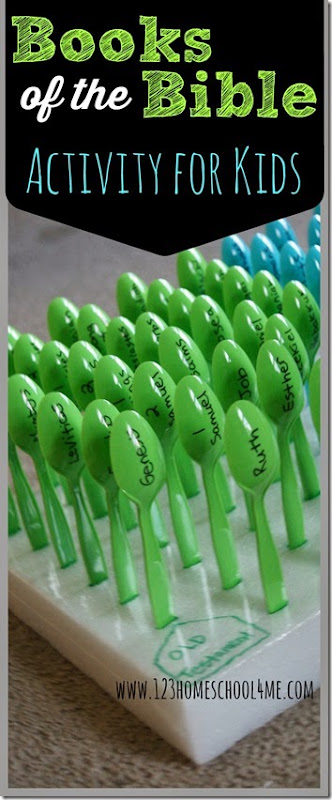 Books of the Bible Activity for Kids - Army of Spoons a simple, easy to make and play activity for Sunday School kids to learn the books of the Bible.