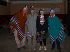 Dressed in our traditional costumes for the party on Isla Amantani.