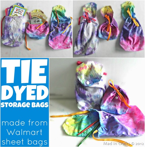 collage of tie-dyed storage bags