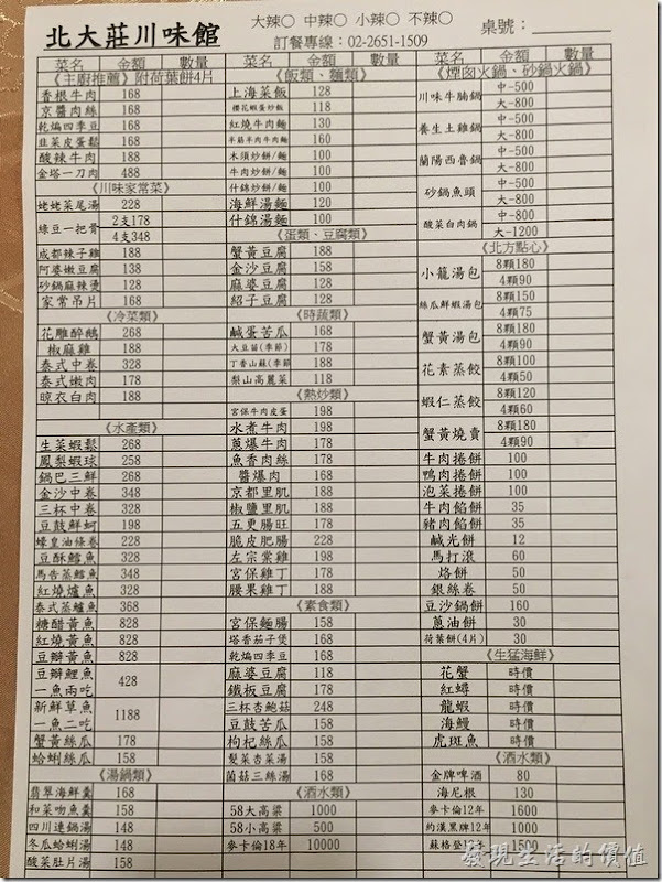 台北南港-北大莊川味館(菜單)