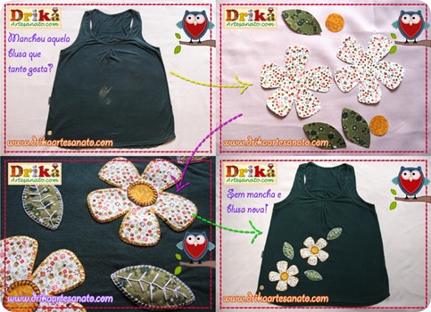 Patch aplique escondendo mancha e customizando blusinha Patch aplique escondendo mancha e customizando blusinha