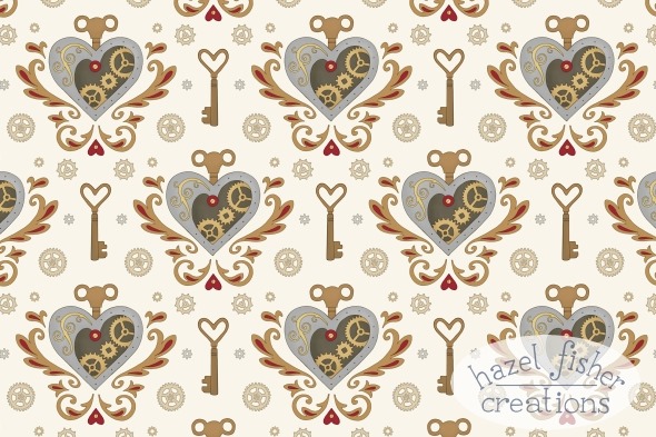 steampunk valentine spoonflower contest entry surface pattern design hazel fisher creations 06Feb2015