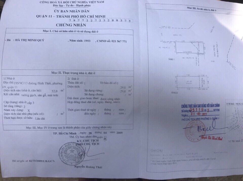 Bán nhà 1 trệt 1 lầu đường Bình Thới Quận 11 03 Bán nhà 1 trệt 1 lầu đường Bình Thới Quận 11 03