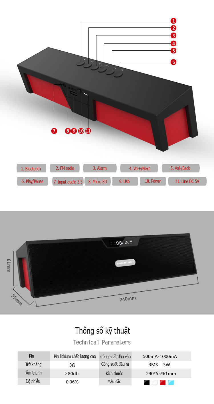 Loa bluetooth mini Sardine SDY 019