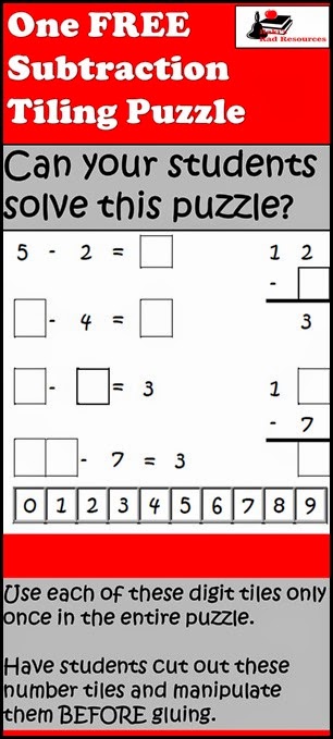 Tiling Puzzle - Subtraction - Free download from Raki's Rad Resources