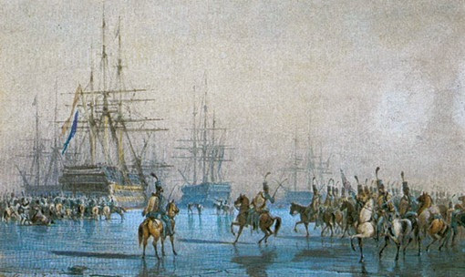 Капитуляция голландского флота в Гелдере - Акварель Леона Морель-Фатио (Leon Morel-Fatio).