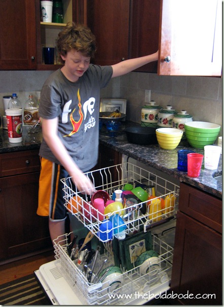 Morgan doing dishes