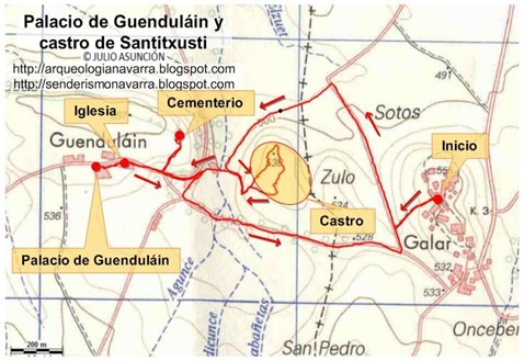 Mapa ruta palacio Guendulain - castro Santitxusti