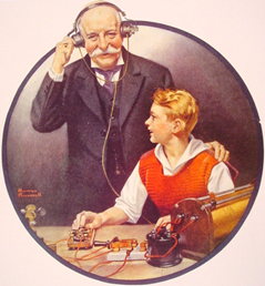 c0 "Grandpa Listening In on the Wireless," painting by Norman Rockwell, 1920