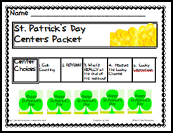 Primary Level St. Patrick’s Day Centers Packet – 5 quick and easy centers that can be copied and used with no cutting or laminating.