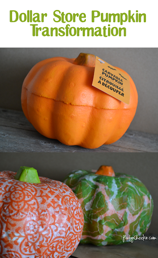 Dollar Store Pumpkin Transformation–Decoupage Pumpkin - Poofy Cheeks