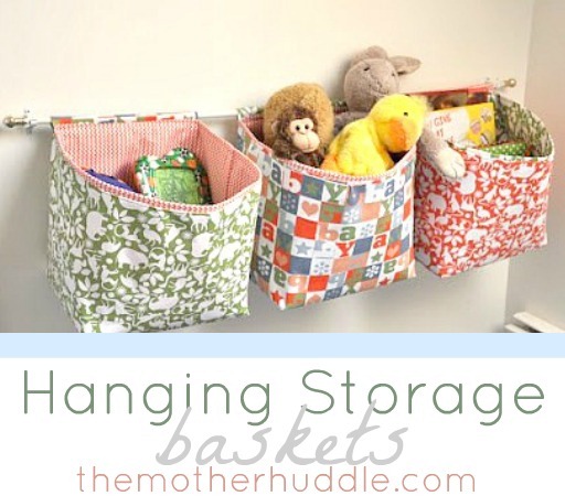 Hanging Storage Baskets Tutorial by The Mother Huddle