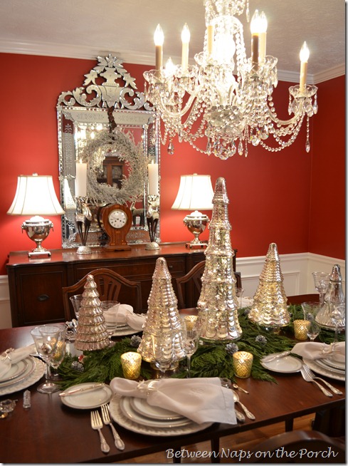 A Mercury-Glass Christmas Tree Table Setting Tablescape