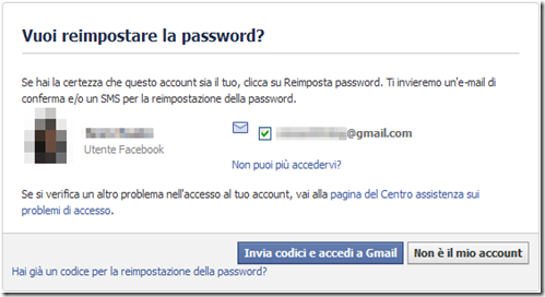 Facebook Vuoi reimpostare la password?