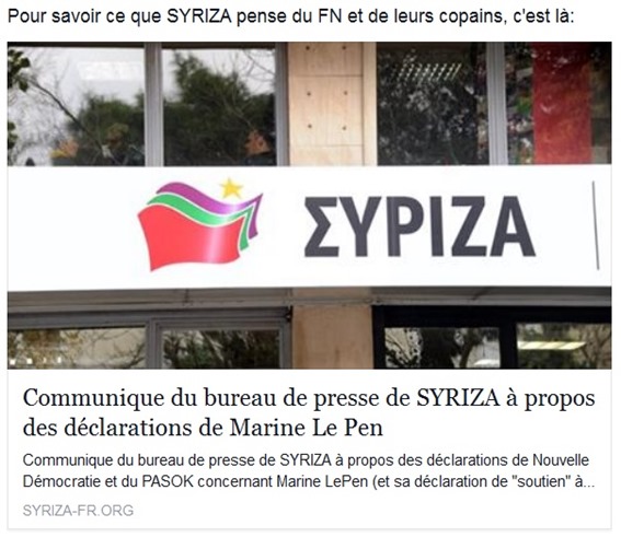 Comunicat de Syriza FN