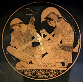 Aquiles cuida a Patroclo en el asedio de Troya, copia de una copa de Sosias, siglo V a.C.