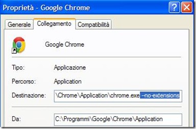 Avviare Chrome in Modalità provvisoria