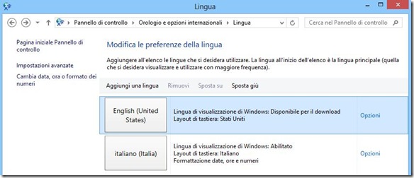 Far avviare Windows 8 con altra lingua
