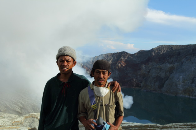 Alit and his fellow sulphur miner at Kawah Ijen, Indonesia