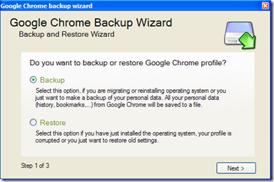Google Chrome Backup modalità backup