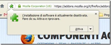 Firefox L’installazione di software è attualmente disattivata
