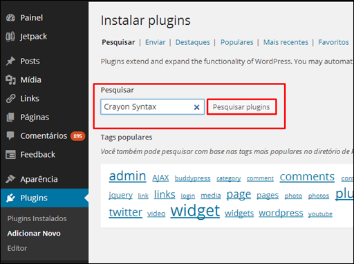 Plugin Syntax Highlighter para o WordPress - Visual Dicas