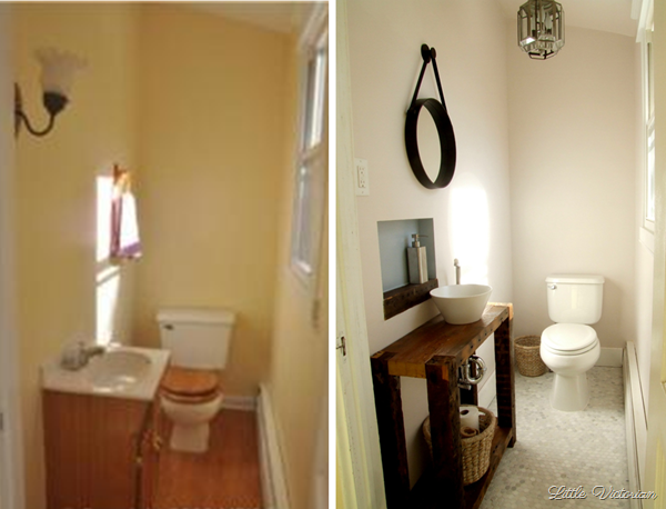 Powder room before and after