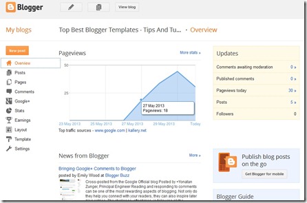 Blogger Dashboard's new look and features