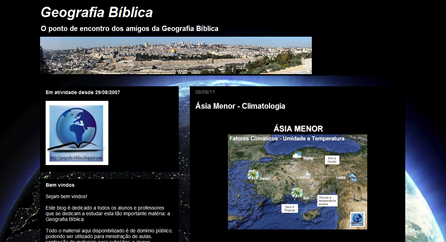 Screenshot da página inicial do blog Geografia Bíblica