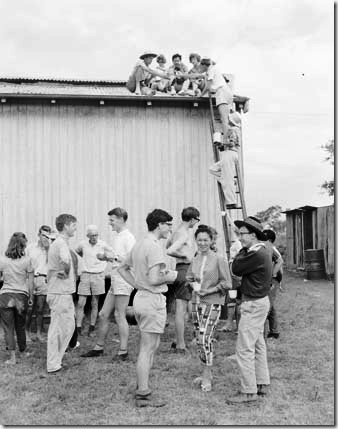 Erecting community kindergarten hall 1963