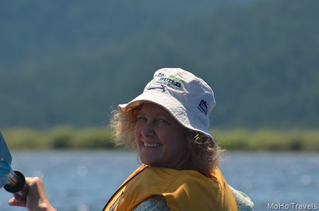 I think Deb likes the kayak, and she is wearing Bel's Habitat for Humanity hat.  Nice.
