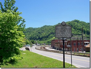 Hatfield-McCoy Feud marker along main road through Matewan, West Virginia