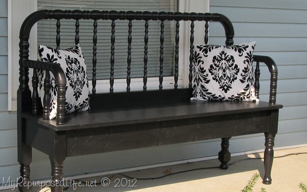 black repurposed headboard bench