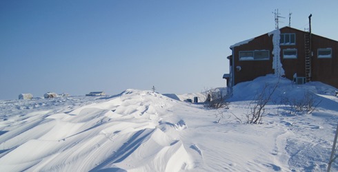 Sastrugi snow-drifts by Helmericks house on Colville