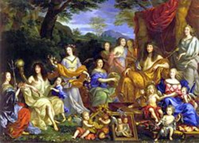 La familia de Luis XIV donde aparece como Apolo, por Jean Nocret.