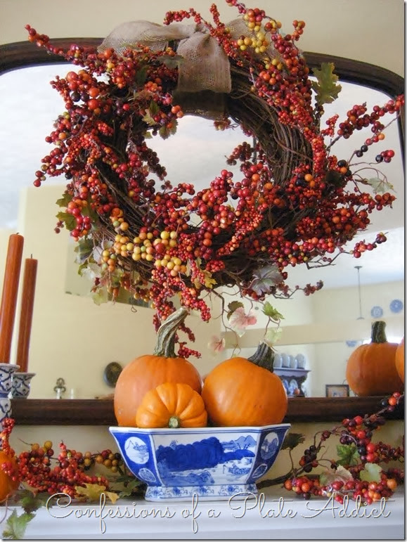 CONFESSIONS OF A PLATE ADDICT Blue, White and Bittersweet Fall Mantel CONFESSIONS OF A PLATE ADDICT Blue, White and Bittersweet Fall Mantel