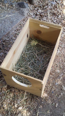 Owl box with entrance hole and straw bed