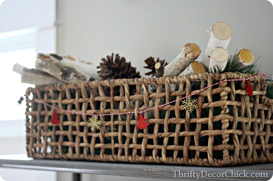 basket with birch logs