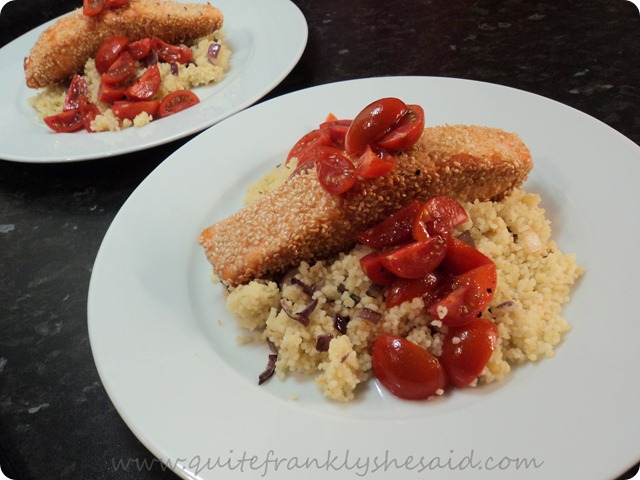 Fearless Sesame Crusted Salmon with Couscous and Cherry Tomato Salsa