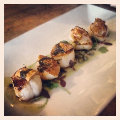 Scallops with black pudding crumble
