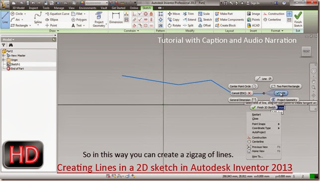 Creating Lines in a 2D sketch (Autodesk Inventor 2013)