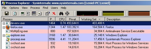 Parallels Desktop with Windows 7 virtual machine - Process Explorer ( before memory upgrade )