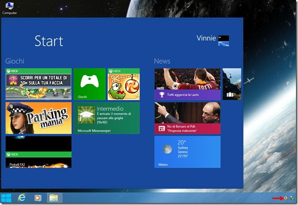 Start Charming Schermata Start Windows 8 aperta sul Desktop