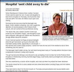 VIVIERS Caroline Poppy 13 hospital sent her child home to die with paracetamol died June7 2012.jpg NTHANDO MAKHUBU article