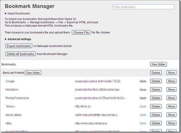 Bookmark Manager per Opera 15 gestione preferiti