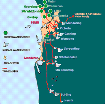 Perth water supply area showing the Integrated Water Supply Scheme (IWSS). source: Water Corporation, 2005