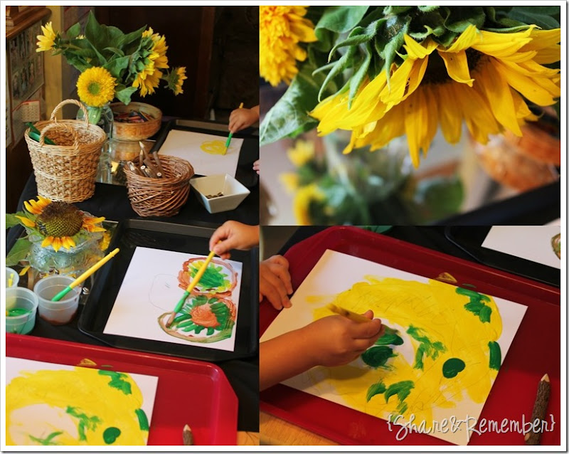 Painting Sunflowers in Preschool