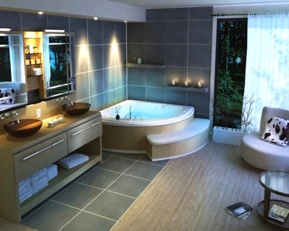 Luces empotradas en un cuarto de baño moderno