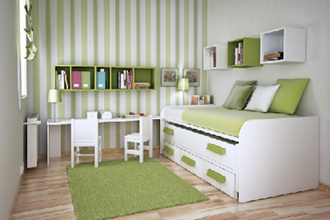 desain kamar tidur anak hijau