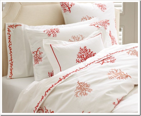 coral embroidered bedding